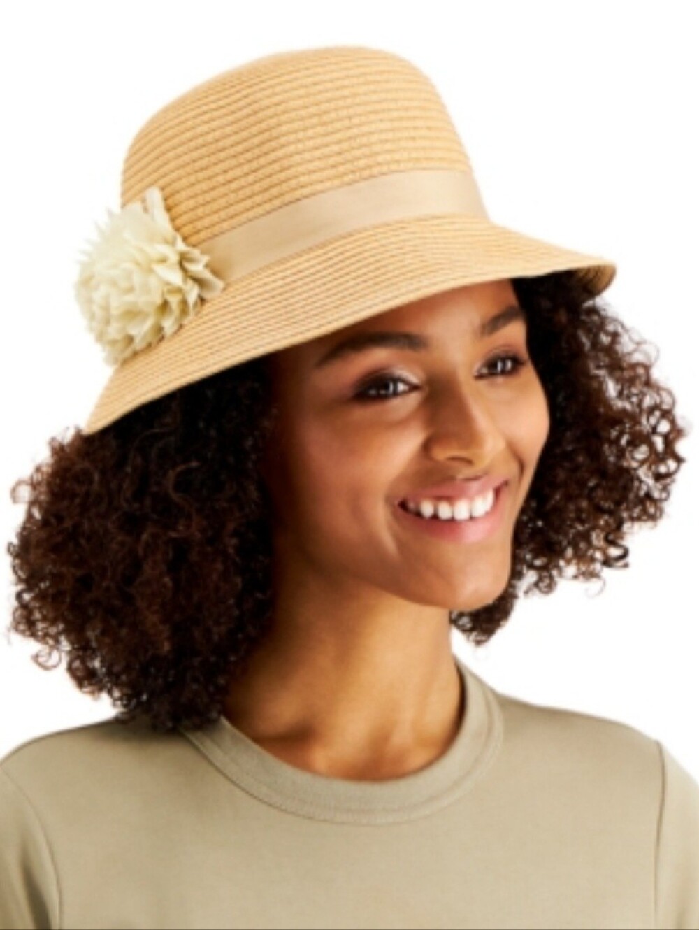 August Hat Company Women's Straw Sun Hat with Cream Flower. NWT